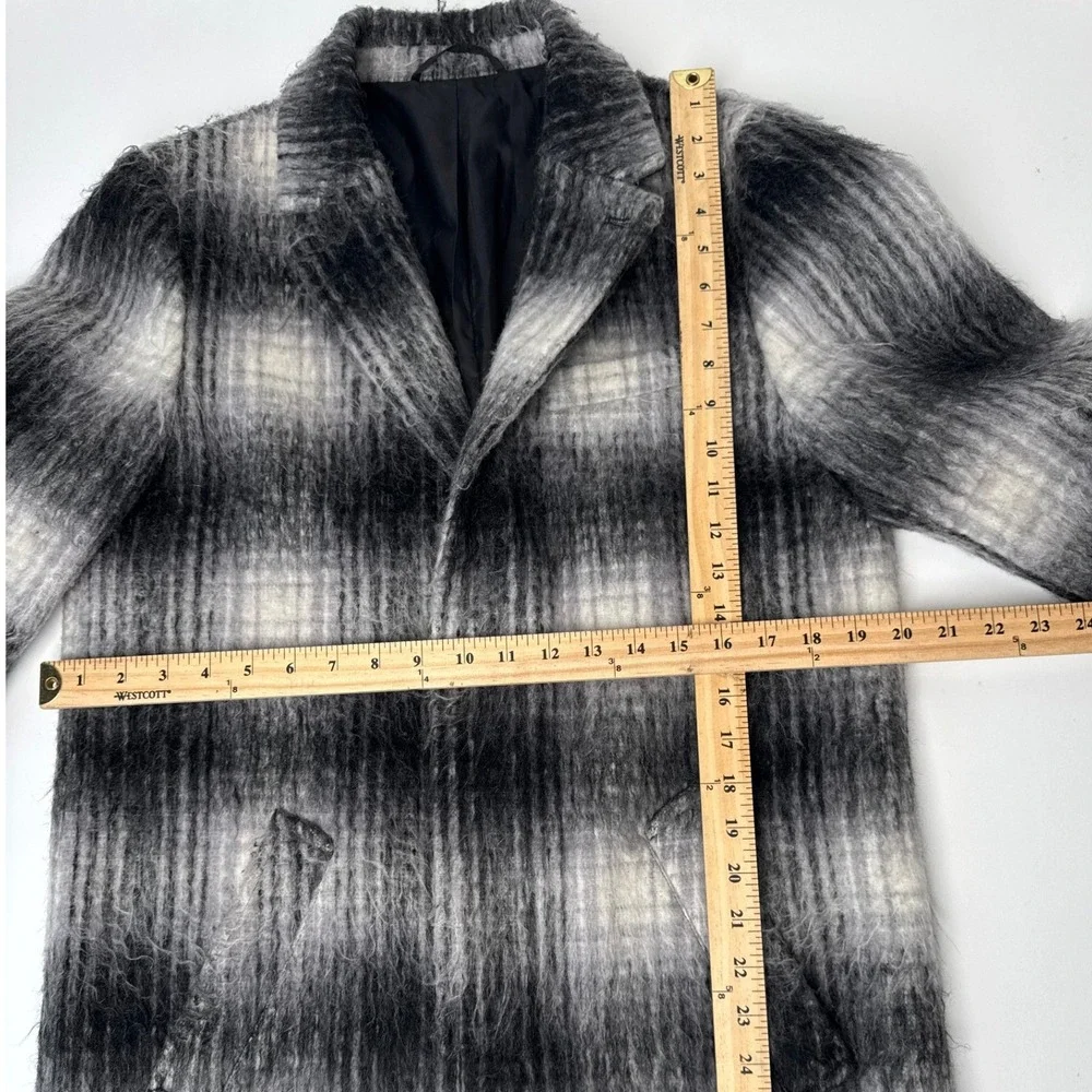 Saturdays NYC Mens Black White Plaid Wool Blend Shaggy Overcoat Jacket Size M